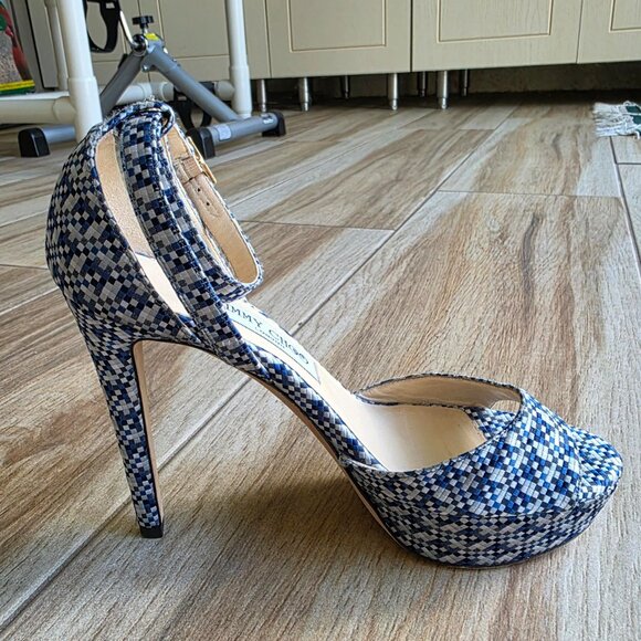 MANOLO BLAHNIK Demin Print Peek-a-Boo Pumps Shoes Eur. 37 - Picture 5 of 12